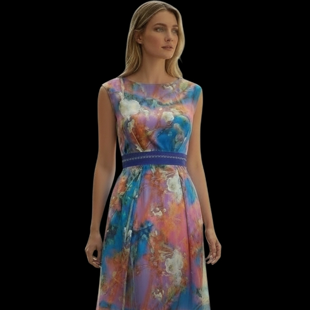 Y2K Moschino Size 0 2 Watercolor Floral Babydoll Silk Dress Sleeveless Knee‎